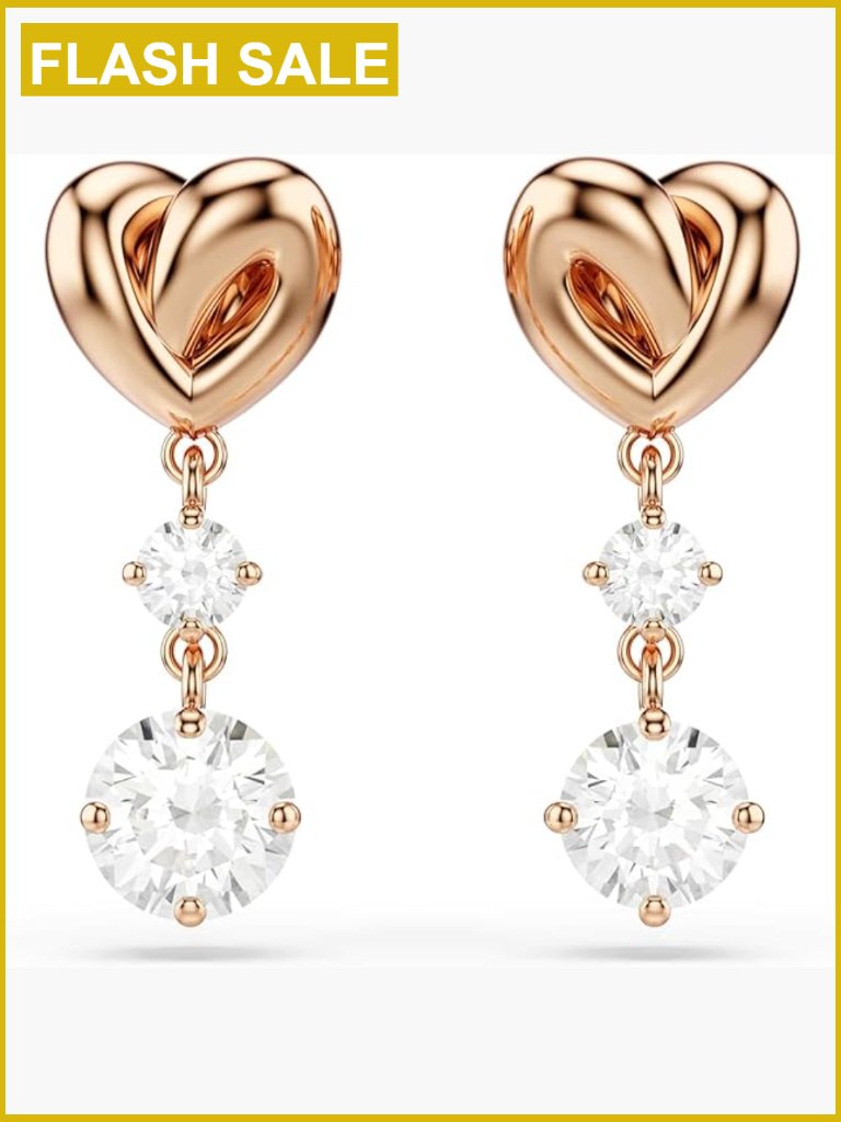 Rose Gold Rhodium Heart Crystal Drop Earrings Set